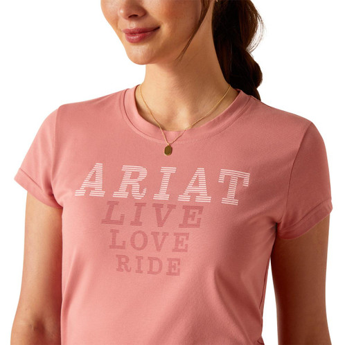 Dusty Rose Ariat Womens Live Love Ride T-Shirt Detail
