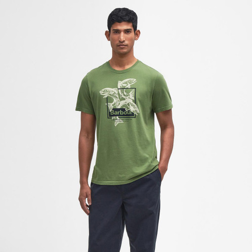 Pea Green Barbour Mens Witton Graphic T-Shirt On Model