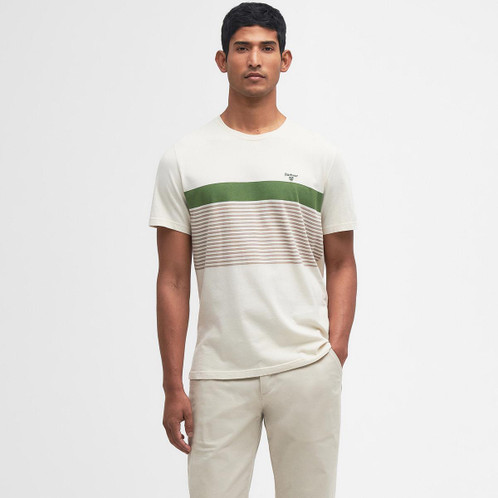 Rainy Day Barbour Mens Braeside Striped Graphic T-Shirt On Model