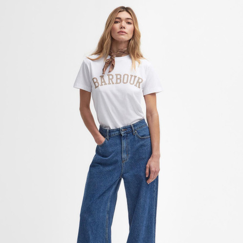 White Barbour Womens Ella T-Shirt On Model