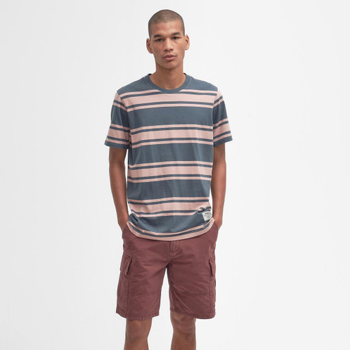 Dark Slate Barbour Mens Kilton Stripe T-Shirt On Model