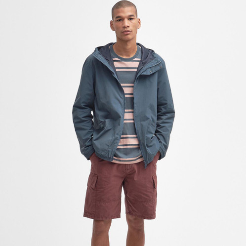 Dark Slate Barbour Mens Farnham Showerproof Jacket On Model