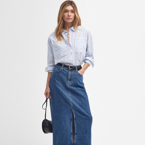 White/Blue Stripe Barbour Womens Nicola Shirt On Model