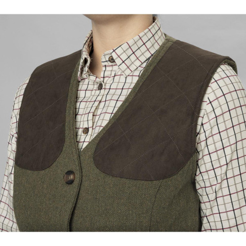 Moss Green Seeland Womens Hillside Harriet Waistcoat On Model Detail