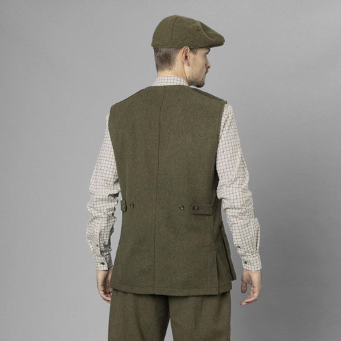 Moss Green Seeland Mens Hillside Waistcoat On Model Rear