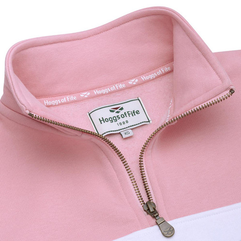 Pink/White/Blue Hoggs Of Fife Dumfries 1888 Ladies 1/4 Zip Sweatshirt Collar
