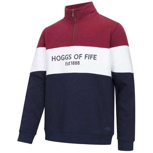 Burgundy/White/Navy Hoggs Of Fife Dumfries 1888 Gents 1/4 Zip Sweatshirt