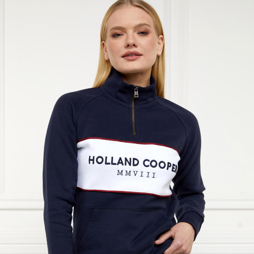 Ink Navy Holland Cooper Womens Sporting Heritage Zip Henley On Model