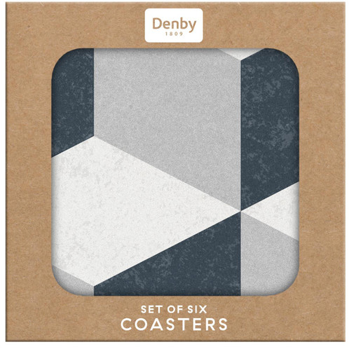 Denby Set of 6 Grey Geometric Square Coasters