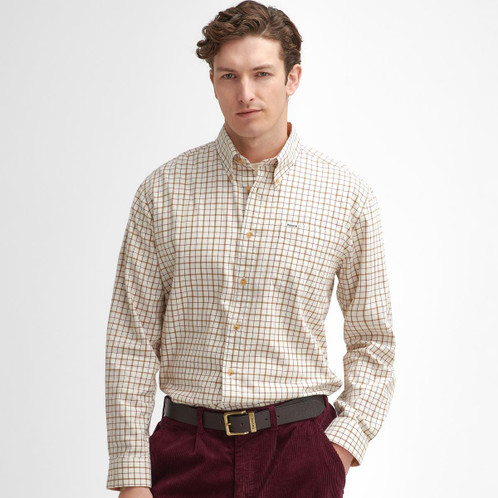 Merlot Barbour Mens Bank Tattersall Regular Shirt Model