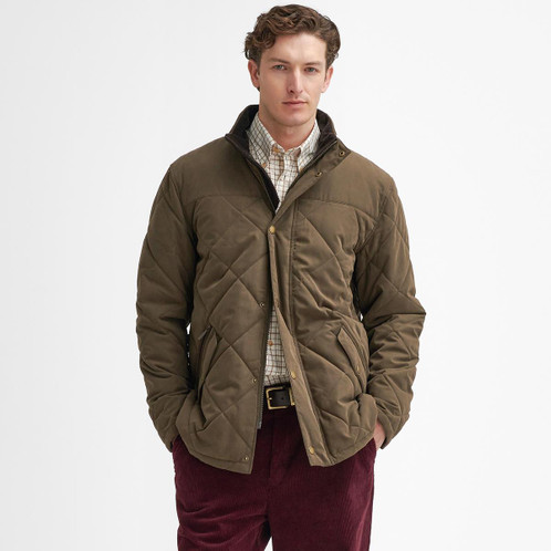 Dark Olive Barbour Mens Elter Quilted Jacket