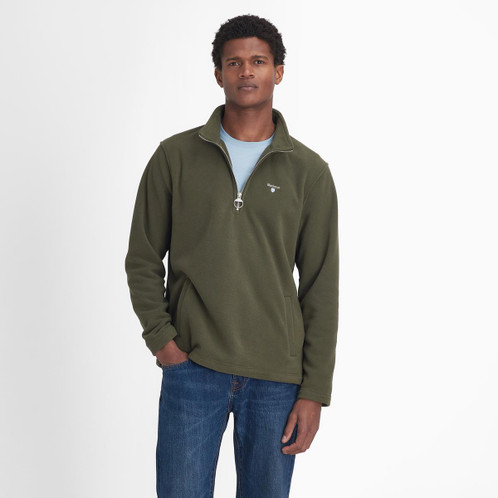 Mid-Olive Barbour Mens Essentials Half Zip Fleece Model