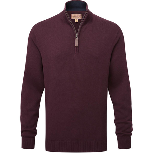 Wine Schoffel Mens Calton Cotton Cashmere 1/4 Zip Jumper
