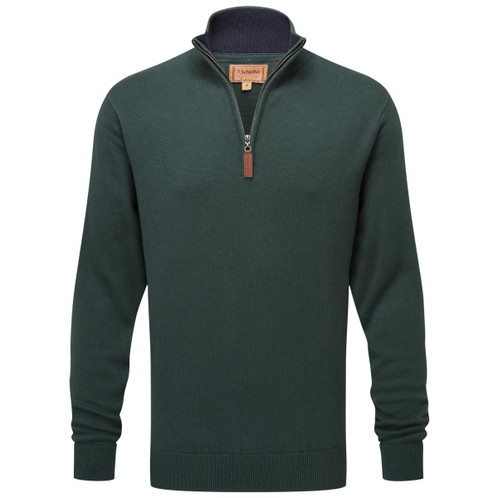 Botanical green  Schoffel Mens Calton Cotton Cashmere 1/4 Zip Jumper