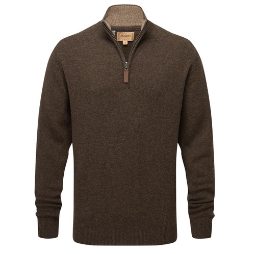  Chocolate Schoffel Mens Lewis Lambswool 1/4 Zip Jumper
