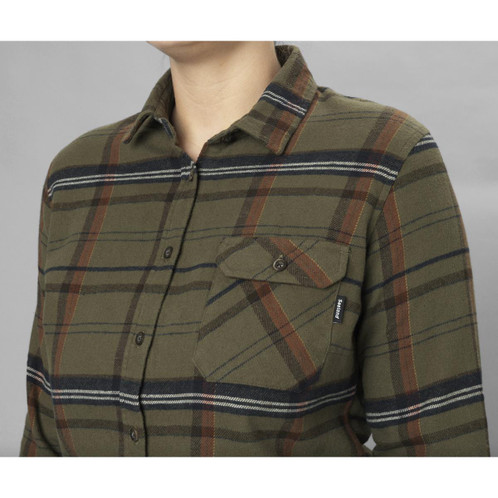 Grape Leaf/Terracotta Check Seeland Womens Skye Flannel Shirt On Model