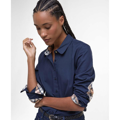 Navy Hessian Barbour Womens Lavender Shirt Cuffs