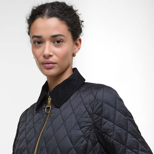 Black Barbour Womens Fitted Beadnell Quilt Jacket Collar