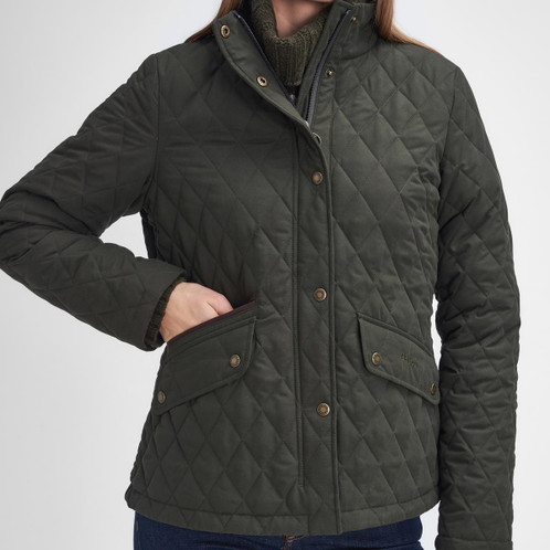 Dark Olive/Classic Barbour Womens Country Winter Shoveler Jacket Model