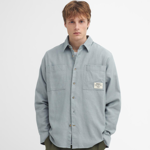 Mineral Blue Barbour Mens Angelo Relaxed Twill Shirt On Model