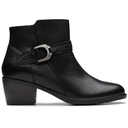 Black Leather Clarks Womens Neva Buckle Boot Side