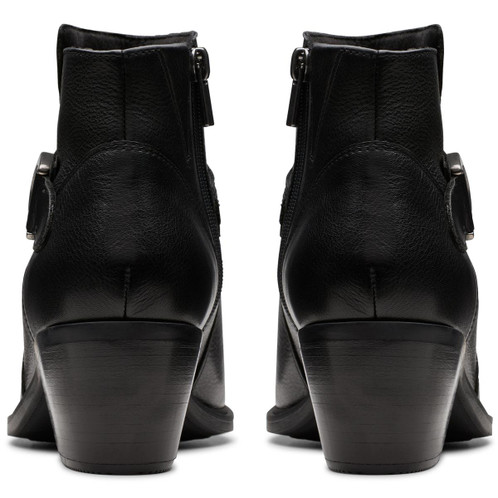 Black Leather Clarks Womens Neva Buckle Boot Back