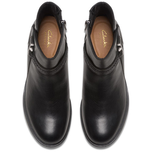 Black Leather Clarks Womens Neva Buckle Boot Top