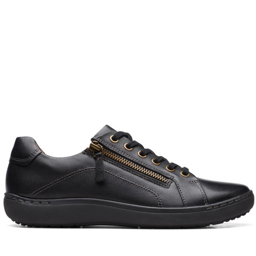 Black Leather Clarks Womens Nalle Lace Shoe Side