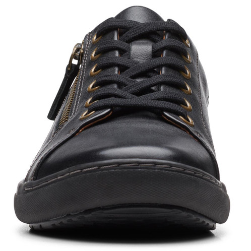 Black Leather Clarks Womens Nalle Lace Shoe Front