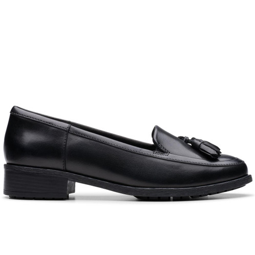 Black Leather Clarks Womens Havisham Edge Loafer Side