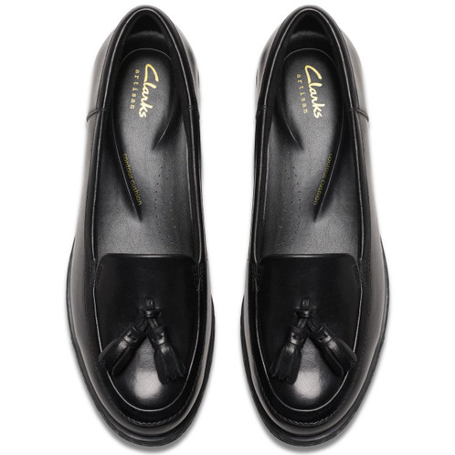Black Leather Clarks Womens Havisham Edge Loafer Top