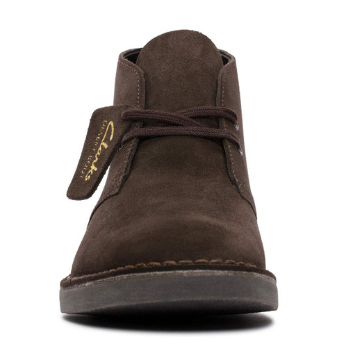 Dark Brown Suede Clarks Mens Desert Boot Evo Front