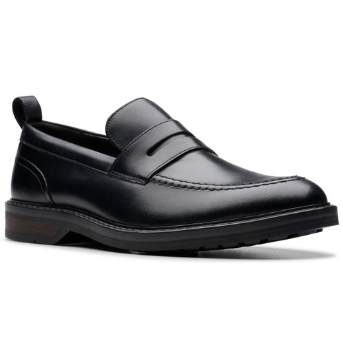 Black Leather Clarks Mens Aldwin Step Shoe