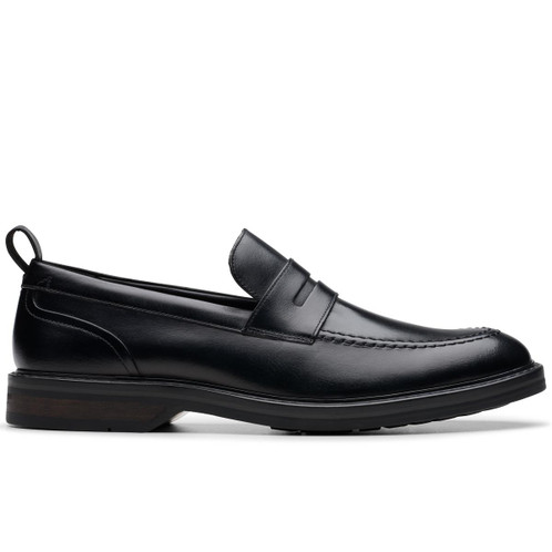 Black Leather Clarks Mens Aldwin Step Shoe Side