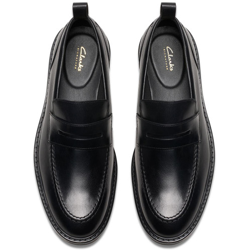 Black Leather Clarks Mens Aldwin Step Shoe Top