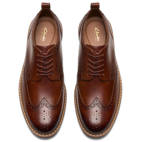 Mid Tan Leather Clarks Mens Aldwin Limit Brogue Shoe Top