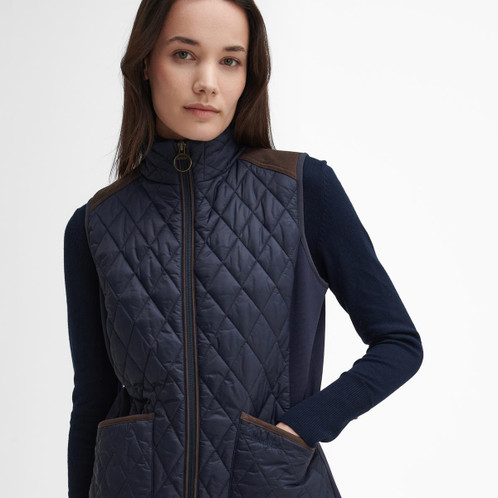 Navy/Classic Barbour Womens High Field Gilet On Model