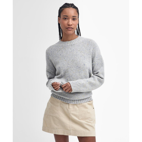 Pearl Blue Barbour Womens Lavensdale Crew Knitted Jumper On Model