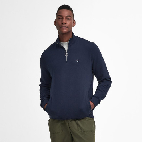 Navy Barbour Mens Beckhill Half Zip Sweatshirt On Model