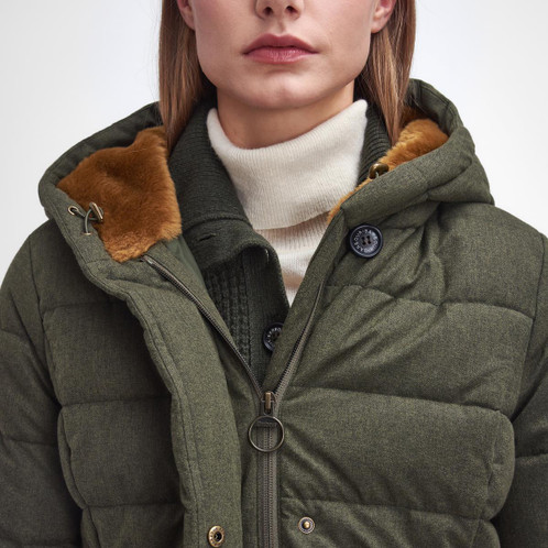 Olive Barbour Womens Clarence Puffer Jacket Close Up