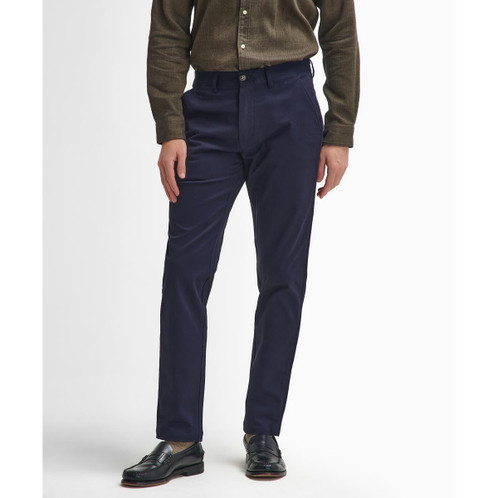 Navy Barbour Mens Sueded Sateen Tailored Fit Trouser Model Front