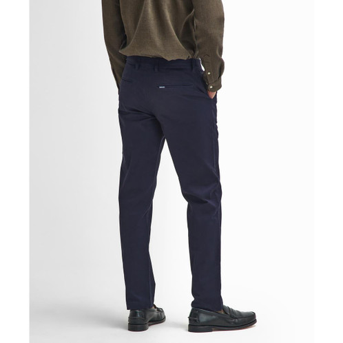 Navy Barbour Mens Sueded Sateen Tailored Fit Trouser Model Back