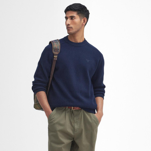 Navy Barbour Mens Grangetown Merino Crew Neck Sweater