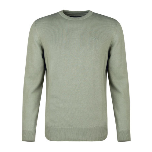 Agave Green Barbour Mens Pima Cotton Crew Neck Jumper