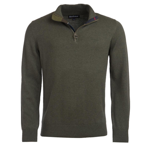 Olive Marl Barbour Mens Cotton Half Zip Sweater