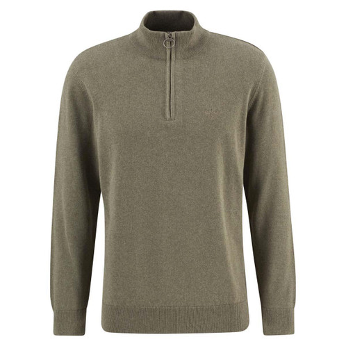 Smokey Olive Barbour Mens Cotton Half Zip Sweater