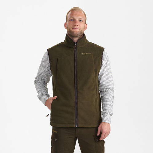 Tarmac Green Deerhunter Mens Eagle Fleece Waistcoat On Model