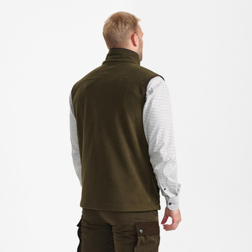 Tarmac Green Deerhunter Mens Eagle Fleece Waistcoat On Model Back