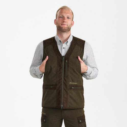 Tarmac Green Deerhunter Mens Eagle Waistcoat On Model