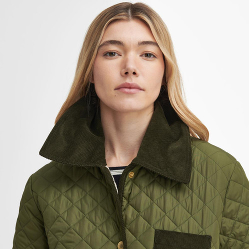 Dark Moss/Light Sand Barbour Womens Fleur Quilt Jacket